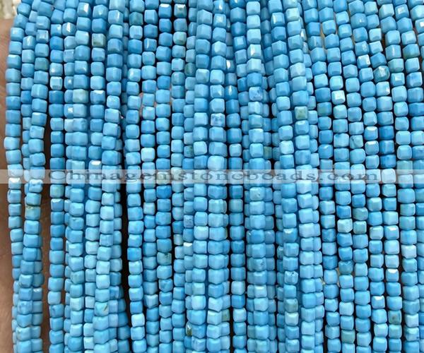 CCU1719 15 inches 2.5mm faceted cube blue howlite turquoise beads