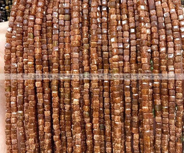 CCU1730 15 inches 2.5mm faceted cube goldstone beads wholesale