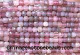 CCU1807 15 inches 4mm faceted cube Madagascar rose quartz beads