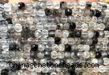 CCU1816 15 inches 4mm faceted cube black rutilated quartz beads