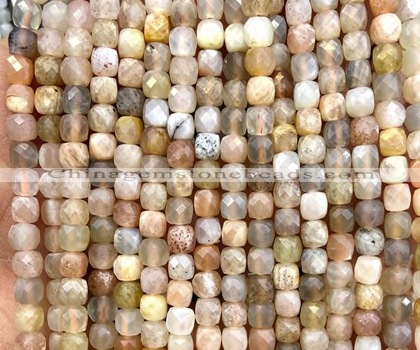 CCU1833 15 inches 4mm faceted cube sunstone gemstone beads