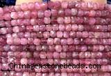 CCU1845 15 inches 4mm faceted cube pink tourmaline beads