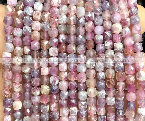 CCU1846 15 inches 4mm faceted cube plum blossom tourmaline beads