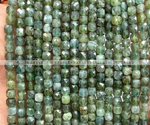 CCU1850 15 inches 4mm faceted cube green apatite beads