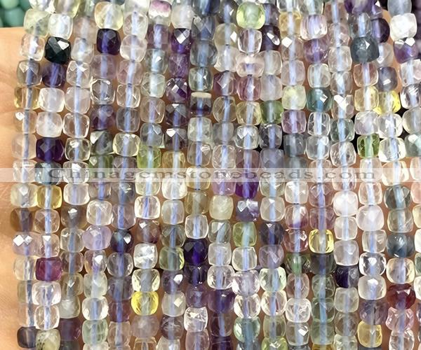 CCU1860 15 inches 4mm faceted cube fluorite gemstone beads