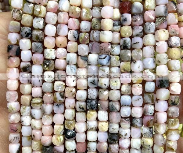 CCU1866 15 inches 4mm faceted cube pink opal beads wholesale