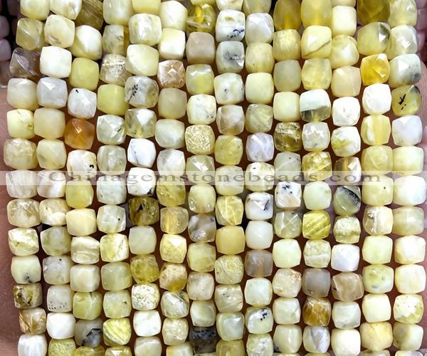 CCU1868 15 inches 4mm faceted cube yellow opal beads wholesale
