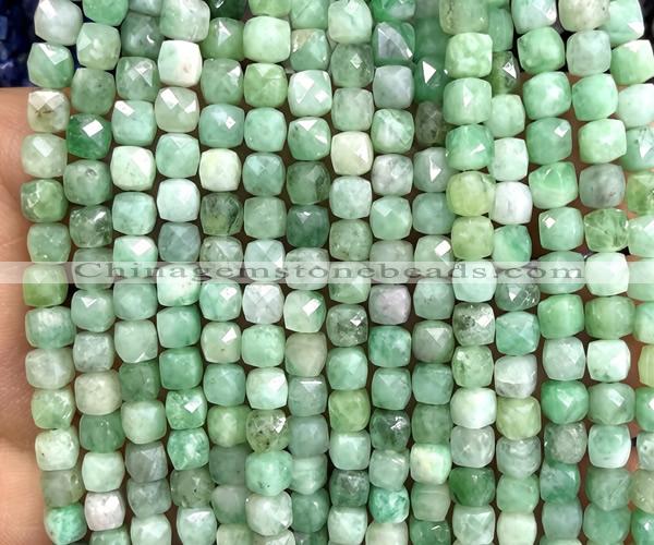 CCU1876 15 inches 4mm faceted cube emerald gemstone beads