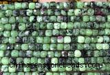 CCU1908 15 inches 4mm faceted cube ruby zoisite beads