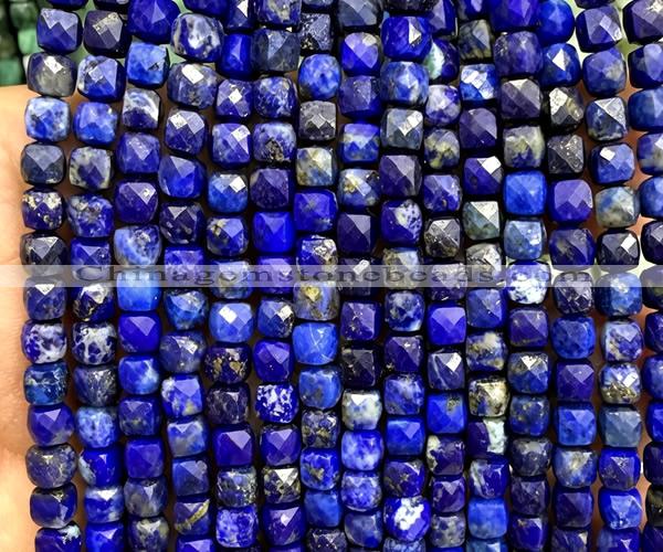 CCU1910 15 inches 4mm faceted cube lapis lazuli gemstone beads