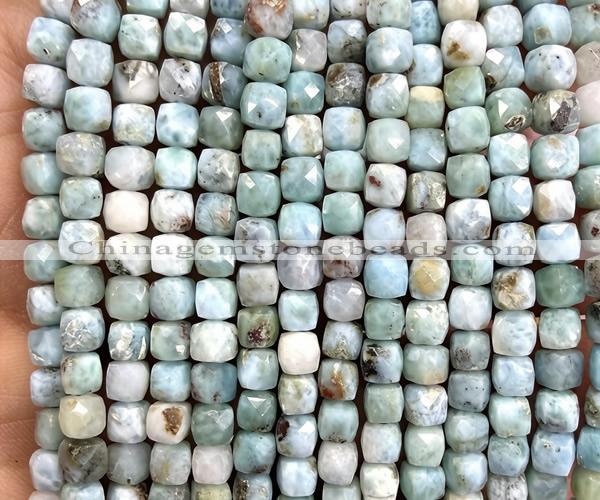 CCU1914 15 inches 4mm faceted cube larimar gemstone beads