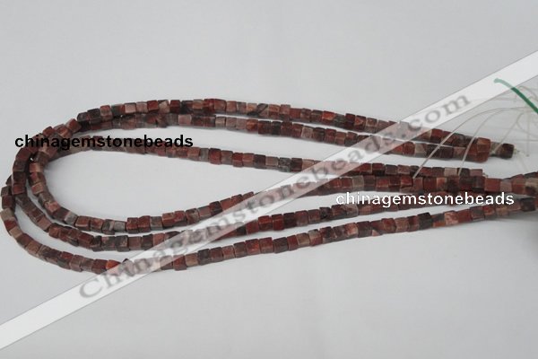 CCU25 15.5 inches 5*5mm cube red picture jasper beads wholesale