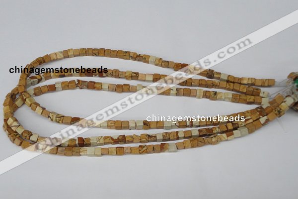 CCU29 15.5 inches 5*5mm cube picture jasper beads wholesale