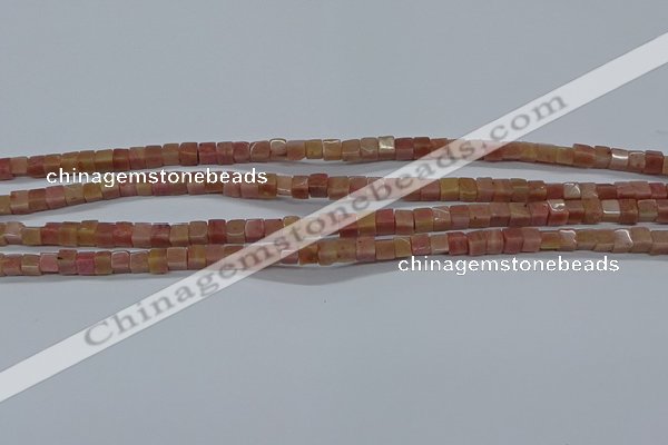 CCU308 15.5 inches 4*4mm cube pink wooden jasper beads wholesale