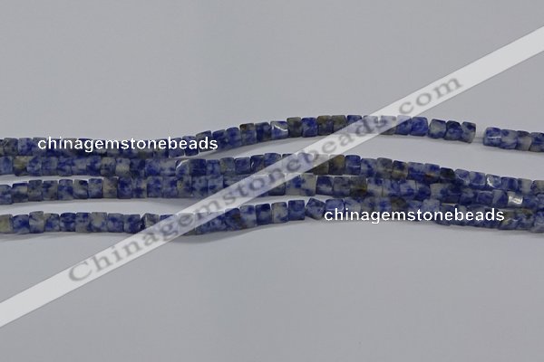 CCU313 15.5 inches 4*4mm cube blue spot stone beads wholesale