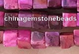 CCU455 15.5 inches 4*4mm cube fuchsia crazy lace agate beads