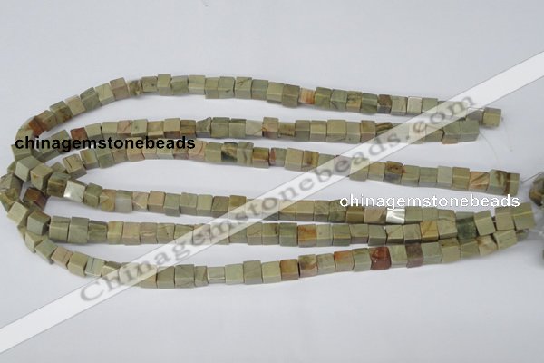 CCU47 15.5 inches 6*6mm cube silver leaf jasper beads wholesale