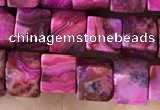 CCU485 15.5 inches 6*6mm cube fuchsia crazy lace agate beads