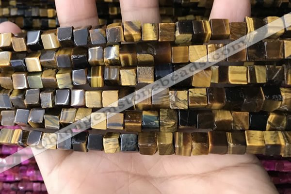CCU489 15.5 inches 6*6mm cube yellow tiger eye beads wholesale