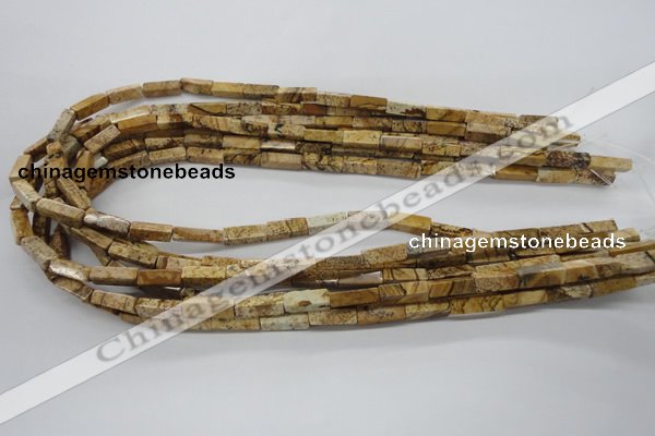 CCU507 15.5 inches 4*13mm cuboid picture jasper beads wholesale