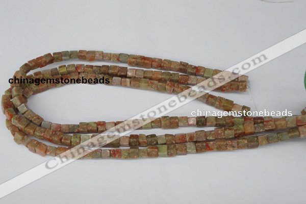 CCU52 15.5 inches 6*6mm cube New unakite beads wholesale