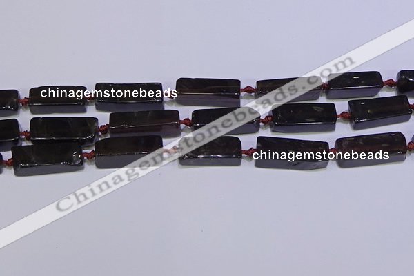 CCU607 15.5 inches 8*20mm - 10*30mm cuboid smoky quartz beads