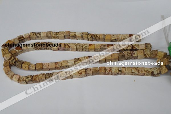 CCU65 15.5 inches 8*8mm cube picture jasper beads wholesale