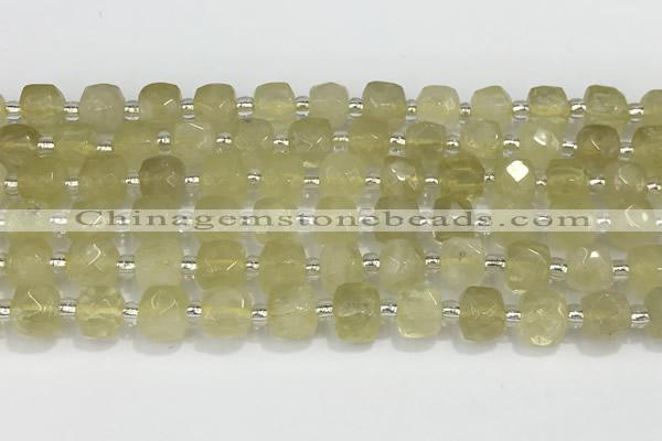 CCU756 15 inches 8*8mm faceted cube lemon quartz beads