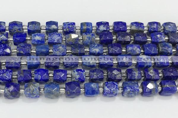 CCU765 15 inches 8*8mm faceted cube lapis lazuli beads