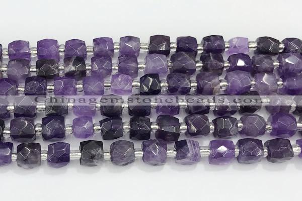 CCU769 15 inches 8*8mm faceted cube amethyst beads