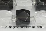 CCU771 15 inches 10*10mm faceted cube white crystal & smoky quartz beads