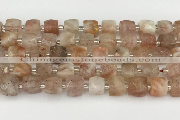 CCU782 15 inches 10*10mm faceted cube sunstone beads