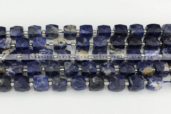 CCU788 15 inches 10*10mm faceted cube sodalite beads