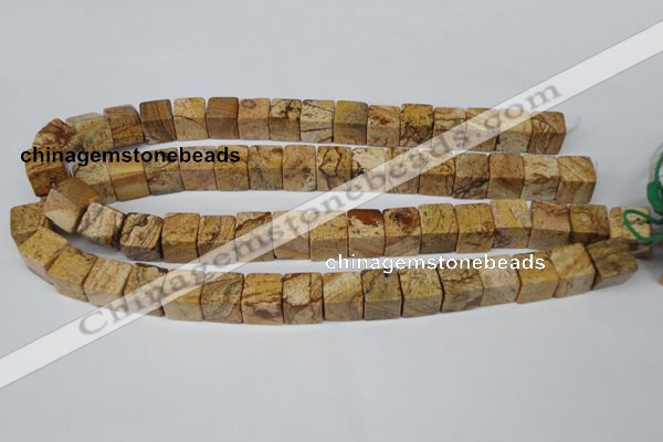 CCU80 15.5 inches 12*12mm cube picture jasper beads wholesale