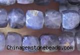 CCU808 15 inches 4mm faceted cube labradorite beads