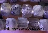 CCU809 15 inches 4mm faceted cube labradorite beads