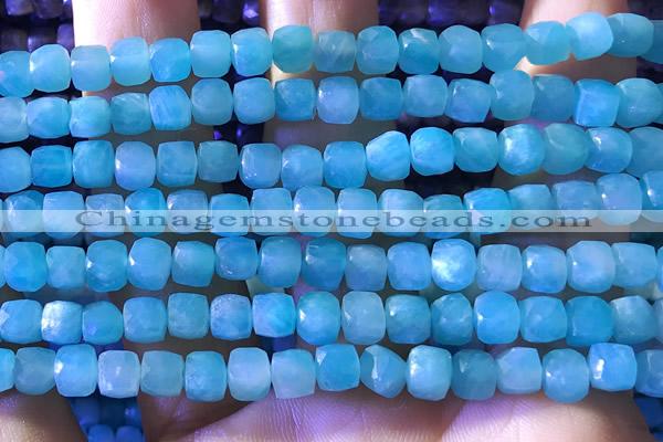 CCU811 15 inches 4mm faceted cube amazonite beads