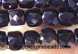 CCU815 15 inches 4mm faceted cube black tourmaline beads