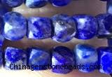 CCU816 15 inches 4mm faceted cube lapis lazuli beads