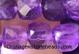 CCU818 15 inches 6mm faceted cube amethyst beads