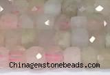 CCU831 15 inches 4mm faceted cube morganite beads