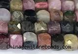 CCU838 15 inches 4mm faceted cube tourmaline beads