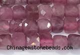 CCU843 15 inches 4mm faceted cube tourmaline beads