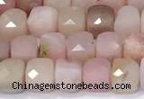 CCU848 15 inches 4mm faceted cube pink opal beads