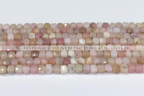 CCU848 15 inches 4mm faceted cube pink opal beads