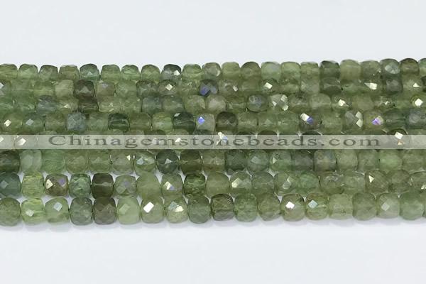 CCU862 15 inches 6mm faceted cube green apatite beads