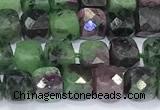 CCU864 15 inches 6mm faceted cube ruby zoisite beads