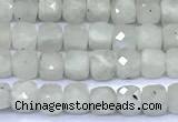 CCU870 15 inches 4mm faceted cube white moonstone beads