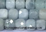 CCU872 15 inches 4mm faceted cube aquamarine beads