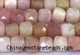 CCU904 15 inches 5mm - 6mm faceted cube pink opal beads